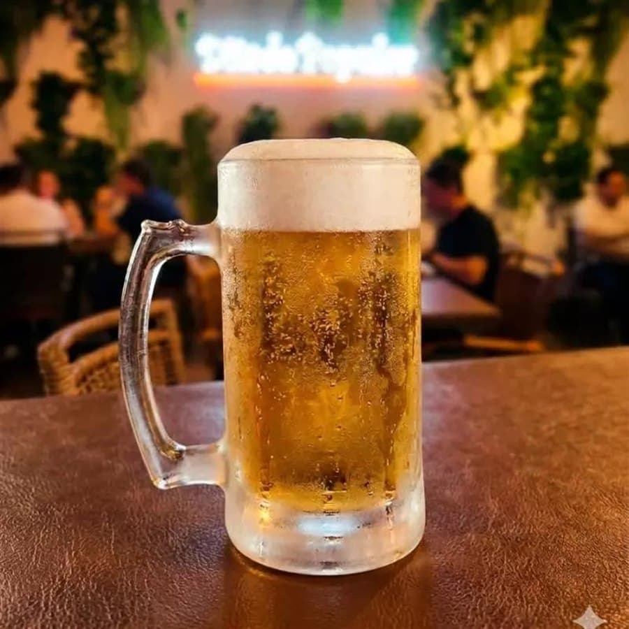 Caneca de chopp gelado e suada no Ditado Popular
